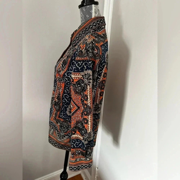 VTG 1970’s Women’s Paisley Geometric Orange Blue Button Down. Pointed Collar. - Picture 5 of 10